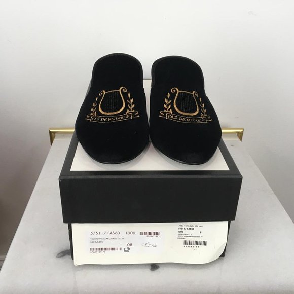 NWT Gucci Men’s Slippers Princetown Shoes Velvet Embroidered Pas De Rumeur Sz 8 main image 10